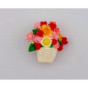 Vintage 1980's Hallmark Flower Basket Brooch About 2" Length